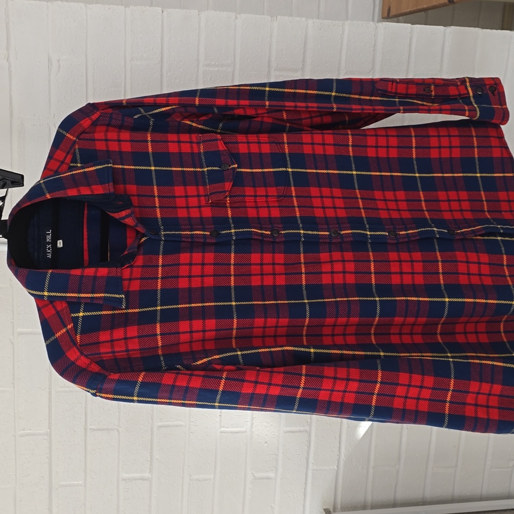 Alex Mill Cotton Flannel Shirt Size L Red Blue Yellow